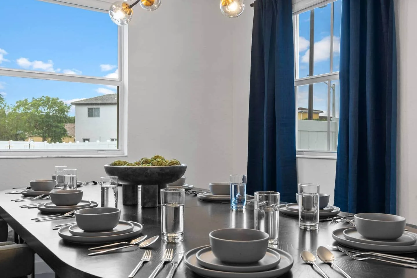 Dining table set for a meal