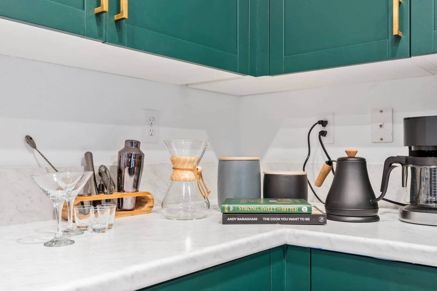 Bar tools and knife block on the counter