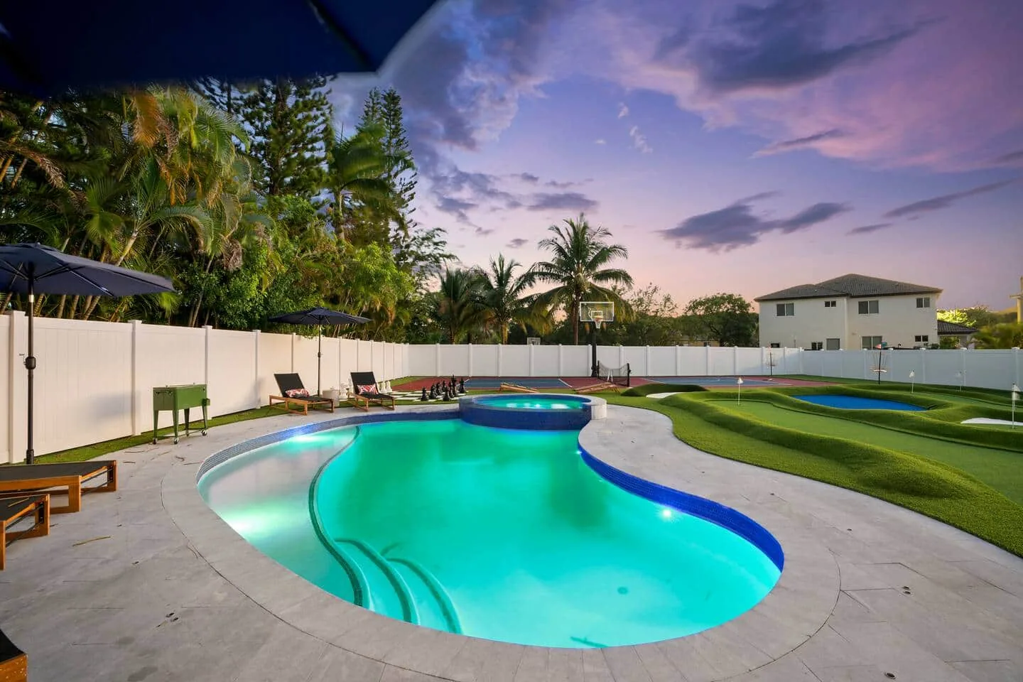 Pool at dusk from the lawn